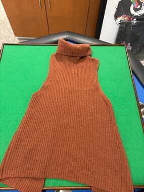 Free People Need It Now Sleeveless Turtleneck Ribbed Knit Tunic Vest in Burnt Ca